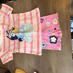 Kids Matching Set with Pink Stripes and Floral Shorts